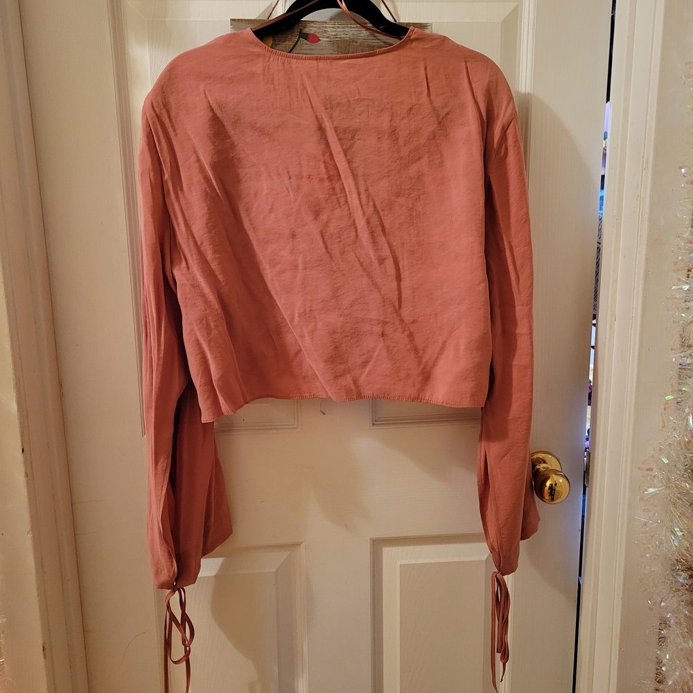 NWT Zara Pink Boho Tie-Front Top - Picture 2 of 5